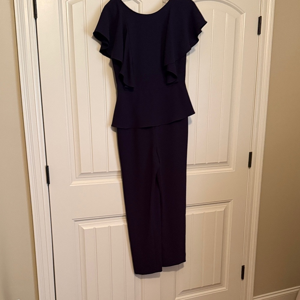 ANTONIO MELANI black Ruffle-Front Jumpsuit